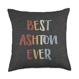 Best Ashton Ever Retro Vintage Name Gift Dark Heather Gray Throw Pillow