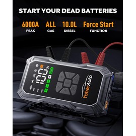 YaberAuto 10-in-1 Jump Starter with Air Compressor 6000A 150PSI Portable Car Battery Jump Starter (All Gas/10L Diesel) Jump Box Car Battery Jumper Starter Portable Jumper Cables, Gloves, 150WDC, Light