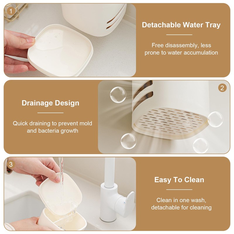 2 Pcs Utensil Holder Cutlery Drainer Sink Caddy,3 Compartments with