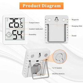 PAIRIER Humidity Meter Indoor Thermometer 4 Pieces Digital Mini LCD Thermometer Hygrometer with Smiley Indicator Gauge for Baby Room Senior Room Study