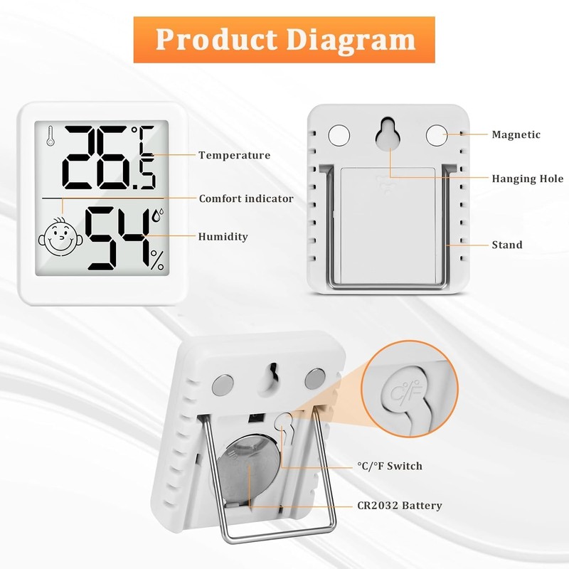 PAIRIER Humidity Meter Indoor Thermometer 4 Pieces Digital Mini LCD