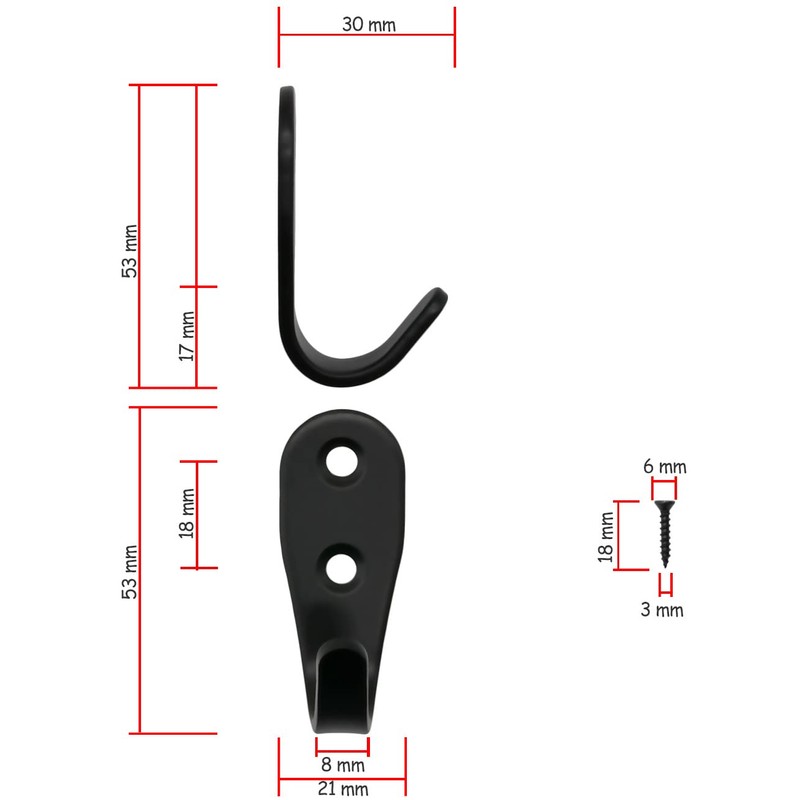 FUXXER® 5 Classic Iron Hooks, Coat Hooks, Clothes Hooks, Furniture