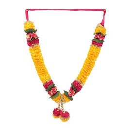 Artificial Mala Flowers Ribbon Garland Large Mala for Idol-Mala for God Pooja Sringar Article Ornament for Multipurpose Indian Traditional Festival Ganesha Decoration (Size: 15 Inches) (Yellow)