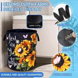 Sunflower Laundry Basket Oxford Cloth You Are My Sunshine Laundry Hamper With Handle Foldable Portable Clothes Storage Basket 18.9 X 16.5 In Storage Bag For Laundry Room/Bathroom/Bedroom/Dormitories