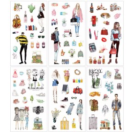 6Pcs Boy Girl Outfit Washi Paper Scrapbooking Journal Sticker Makeup Travel DIY