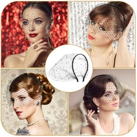 XLIUAX 1920s Black Veil Headband, Birdcage Veil Flapper Fascinator Mesh Vintage Lace Blusher Veils for Women Funeral Veils(Black)