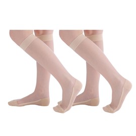 ARISAYA Women's Cotton Stockings Socks, Sock Stockings, Soles Cotton, Foot Support, Mesh, Breathable, Beige, Short Stockings, Knee Length, 8.7 - 9.8 inches (22.0 - 25.0 cm), Foot Sweat Protection