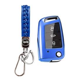 MEDZUK 7 Colours Key Case, Compatible with VW T-ROC 2017-2024 2025 Car Key Case with Key Fob Accessories Protective Case, blue