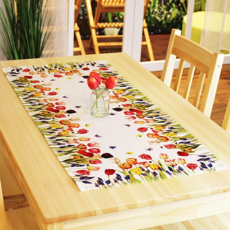 Kamaca Series Tulips and Butterflies Tablecloth, High-Quality Print Motif with