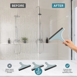 3-Piece Shower Squeegee Set for Glass Cleaning – Multipurpose Water Wiper for Windows, Mirrors & Car Glass