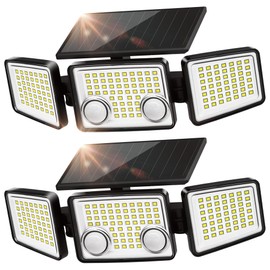 UME Solar Outdoor Lights 3000 Lumen 7000K, 152 LED Super Bright Motion Sensor Outdoor Light with 2 Sensors, IP65 Waterproof 270 Wide Angle Solar Flood Light with 3 Modes for Garden - 2 Pack