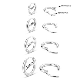 316L Surgical Stainless Steel Small Hoop Earrings Huggie Hoop Earrings Hypoallergenic Tragus Sleeper Helix Lobes Hinged Sleeper Earrings for Women and Men, Stainless Steel, No Gemstone