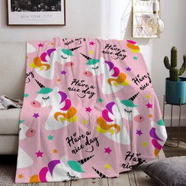 HZVRTN Einhorn Decke Kuscheldecke Flanell Kinder Rosa Kuscheldecke für Mädchen, Weiche Wohndecke Geburtstag Geschenke Sofa Couch Wohn Bett Fleecedecke (Einhorn E, 150x200cm)