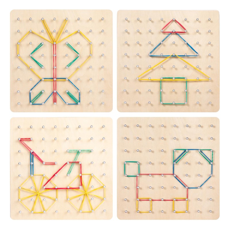 Auvewilo Wooden Geoboard | Cute Flashcards & Rubber Bands Included