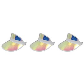 Nicky Bigs Novelties Iridescent Color Mirrored Plastic Sun Visor Hat, (Pack of 3), Pink, One Size