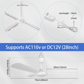 bestmoument 28-Inch Outdoor Ceiling Fan for Gazebo Indoor/Outdoor RV Camping Tent Canopy Beach，3-Speed 3-Timer，12V Remote Control ，Patio Pergola (with 9.8 feet Extension Cord)