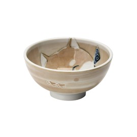 Kanese DG-008 Laughing Inu Lightweight Rice Bowl, Brown
