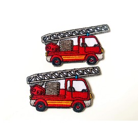 Set 2 pcs. Mini Red Fire Truck Cute Cartoon Sew on Iron on Embroidered Applique Patch Store