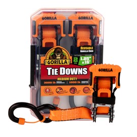 Ratchet Tie Down Strap Gorilla Heavy Duty 1.25 inch x 16 feet with a Sliding Ratchet gorilla Grip Handle and Cap Locks for Anchor Securement