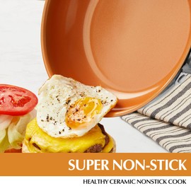 KOCH SYSTEME CS Stainless Steel Pan, 12 Inch Stainless Steel Frying Pan with Lid & Nonstick Copper Ceramic Coating, 12 Inch Copper Frying Pans with Lid, Steel Skillet, Induction Compatible