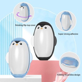 TOEECY 2 Stück Pinguinform Fusselroller Lint Roller Fusselrolle Wiederverwendbar Fusselball Entferner Waschbarer Fusselentferner Tragbarer Klebriger Haarrollerball ür Kleidung（Schwarz+Blau）