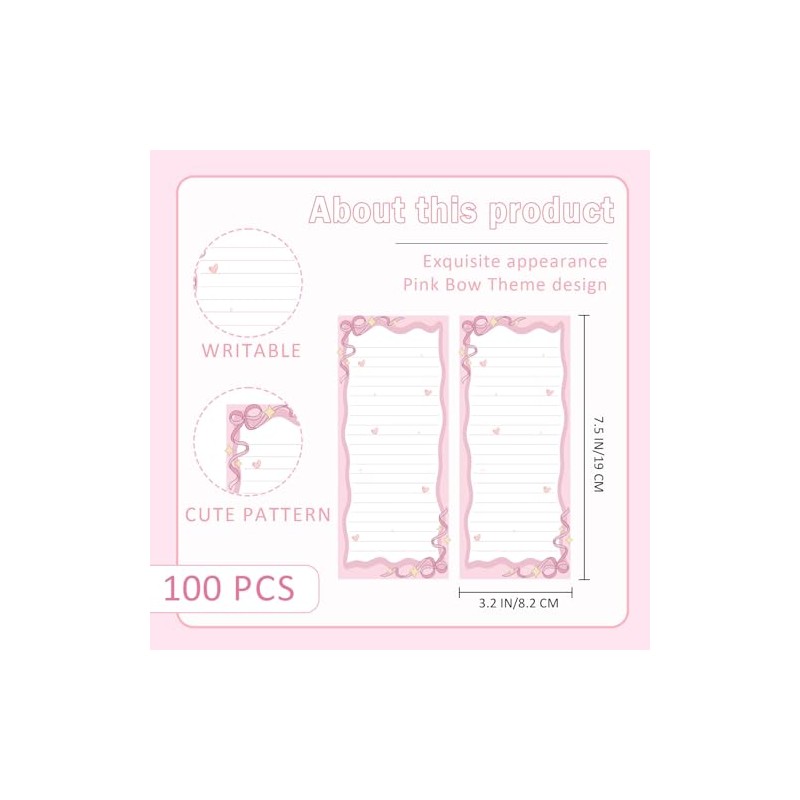 100pcs Pink Bow Notepad Bowknot List to-Do Paper Pad 3.2x7.5