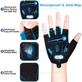 LUROON Cycling Gloves Half Finger Gel Padded Bike Gloves Anti-Slip Shock-absorbing Hand Protect Fingerless Summer Bicycle Short Gloves for Mens & Women (M, Blue)