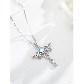 StoryMidir Moonstone Necklace, Women's, 925 Silver, Crosses, Pendant, Adjustable, Amulet, Adjuster Chain, 45+5, Hypoallergenic, Elegant, Birthday, Gift, Gift, Simple, Stylish, Mother's Day