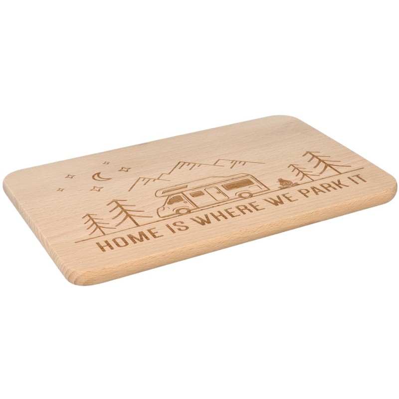Spruchreif Breakfast board "Home is where we park it", engraved