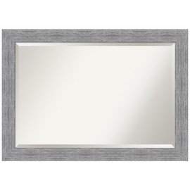 Amanti Art Grey Wall Mirror 29x41 Bark Rustic Grey Rectangle Bathroom Mirror for Wall Decor Living Room, Large Rustic Farmhouse Frame, Hangs Horizonally and Vertically, Bathroom Decor, Beveled Edge