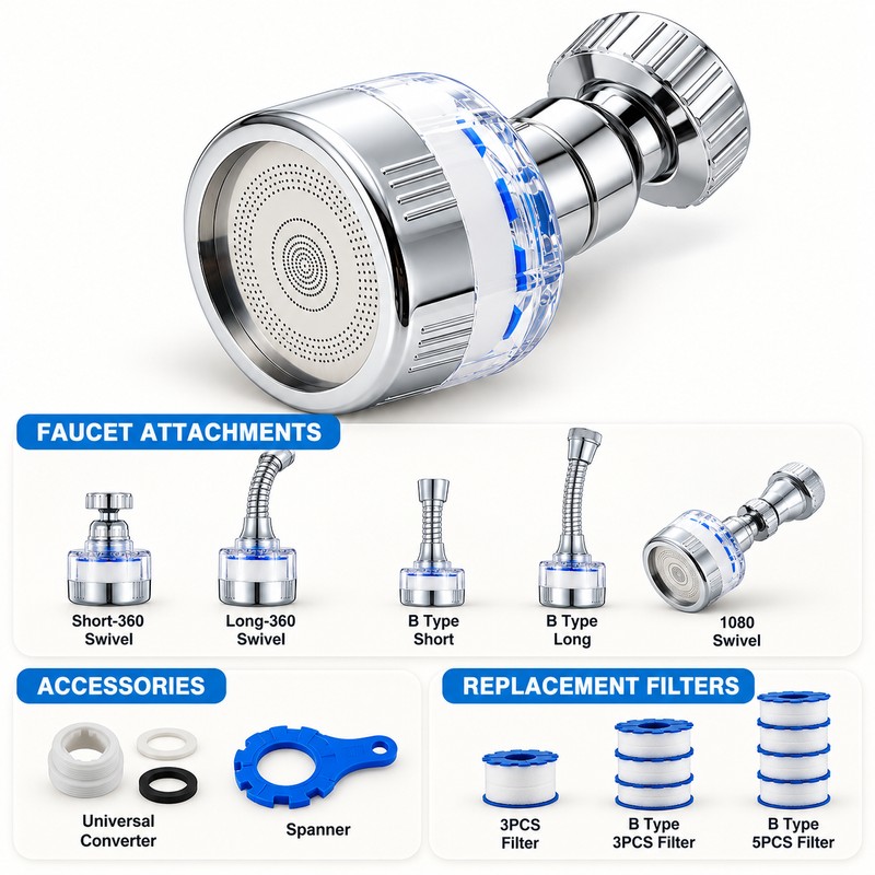 360° Swivel Faucet Aerator Extender for Kitchen Sink – Rotating