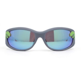 Boys Color Mirror T-Rex Dinosaur Print Arm Oval Sport Sunglasses Grey - Teal Mirror