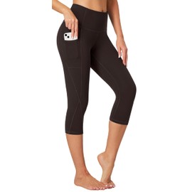 Heathyoga Capri Leggings for Women - High Waisted, Tummy Control, Squat-proof Yoga Pants with Pockets - Black, Size S