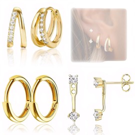 3 Pairs Of 18K Gold Earrings For Women, Hypoallergenic Gold Hoops & Studs, Lightweight Comfortable Earrings For Daily Wear And Special Occasions