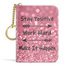 Aiawoxc Credit Card Holder for Women, Small RFID Wallet Slim Leather Card Organizer Case with Zipper and Keychain, Work Hard