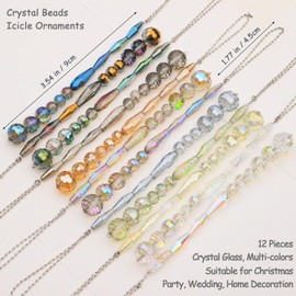 LUMITI 12pcs Crystal Icicle Christmas Tree Ornaments, Glass Beads Hanging Chandelier Pendants for Christmas Party Wedding Winter Decorations (Multicolor)