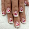 Press on Nails Short Square Fake Nails with Red Pink
