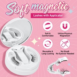 PRO Soft Magnetic Eyelashes With Applicator Long Lasting Reusable Magnetic Lashes Natural Look No Glue Needed False Eyelashes Waterproof,Cruelty Free,Easy To Wear(1Pair,Frisky)