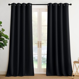 NICETOWN Blackout Curtains for Bedroom 96 Inches Long, 2 Panels, W52, Black, 3 Pass Microfiber Noise Reducing Thermal Insulated Solid Ring Top Blackout Window Drapes