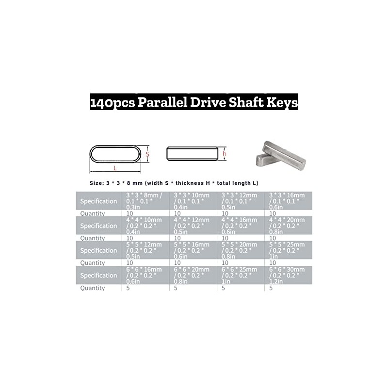 Hilitand 140pcs Parallel Drive Shaft Key Square Parallel Wrench Feather