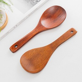 2PCS Wooden Rice Paddle Wood Spoons Nonstick Heat Resistance Cooking Spoon Serving Spoon for Kitchen (Wood Color, One Size)
