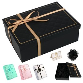 Gift Box Gift Boxes with Lid for Presents 25x18x8.8cm Black Gift Box with Silk Ribbon Magnetic Cardboard Wedding Favor Boxes Large Gift Box for Christmas, Weddings, Birthdays, Valentines Day (Black)