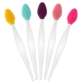 WLLHYF 5 Pcs Lip Scrub Brush Double-Sided Silicone Exfoliating Tool Mini Soft ​Lip Brush Cleaner for Men Women lightening dark lips Smoother Fuller Lip Appearance