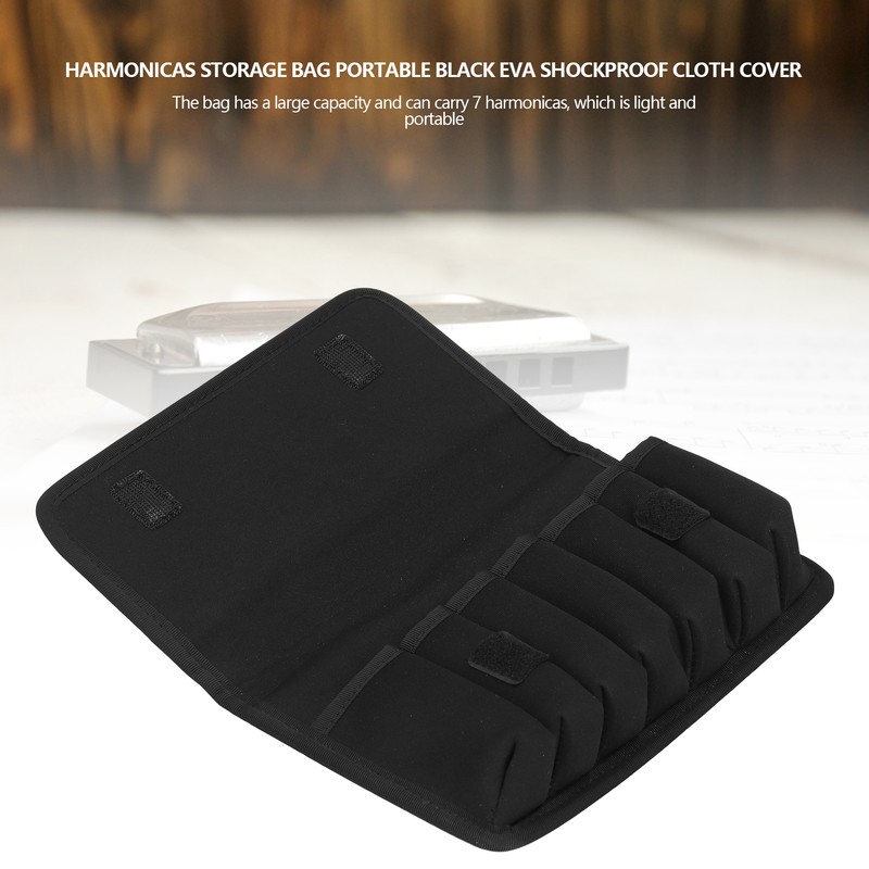 10 Holes Harmonicas Storage Bag Portable Black Eva Shockproof Cloth