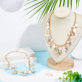 UNICRAFTALE 2Pcs Summer Beach Woman Necklace Shell Conch Statement Chunky Necklaces Shell Starfish Necklace Seashell Pearl Necklaces Mermaid Costume Summer Beach Jewelry for Women Party