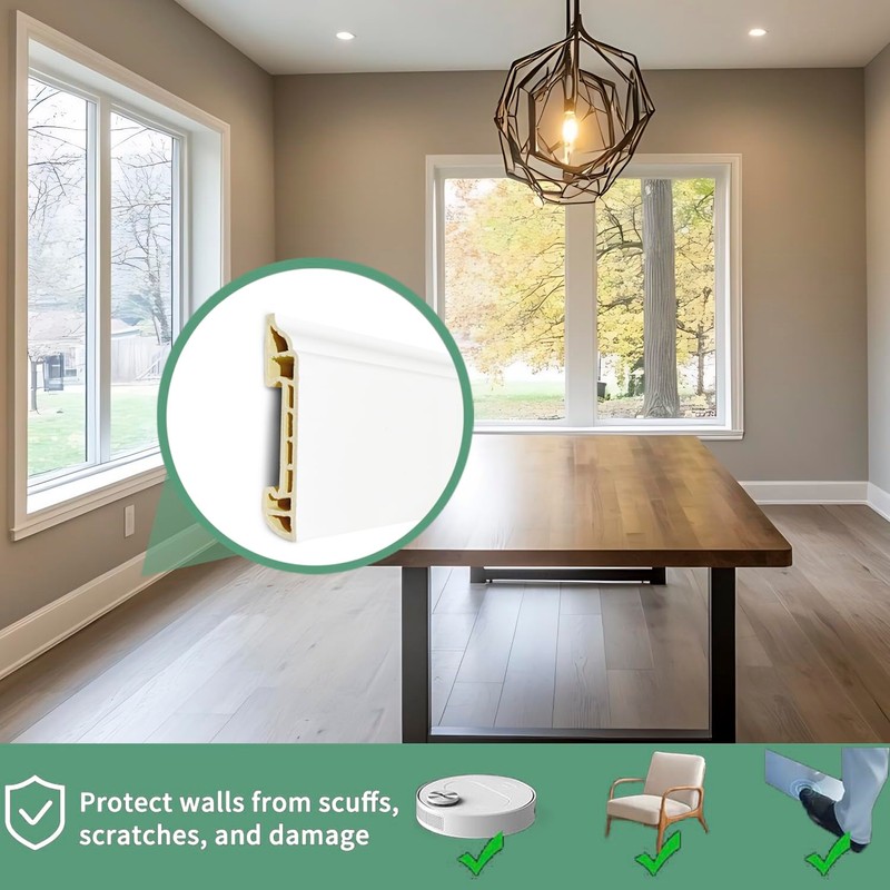 Wall Baseboard Molding Trim,8-Pack of 48 x 3.15 in, White