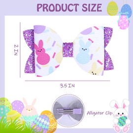 IKOLA Easter Bunny Hair Bows Glitter Hair Clips for Girls Full Lined Alligator Clips Hair Accessories for Easter Festival Spring Sprinkle Confetti Bows for Kids Teens Toddlers