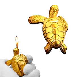 WEQTETJU Vintage Metal Butane Gold Turtle Lighter, Portable Cool Soft Flame Lighters, Refillable Novelty Lighter for Fireplace Candle Camping BBQ (Without Gas)
