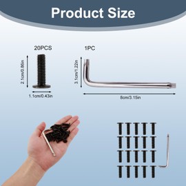 Flat Head Screws M6 x 20 mm, Black Stainless Steel A2 V2A, Full Thread Machine Screws for Furniture and Model Making, Pack of 20, with Key