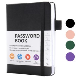 A6 Password Book Alphabetical with Tabs, Password Book for Seniors, Password Keeper Book for Computer and Website Login(Black)